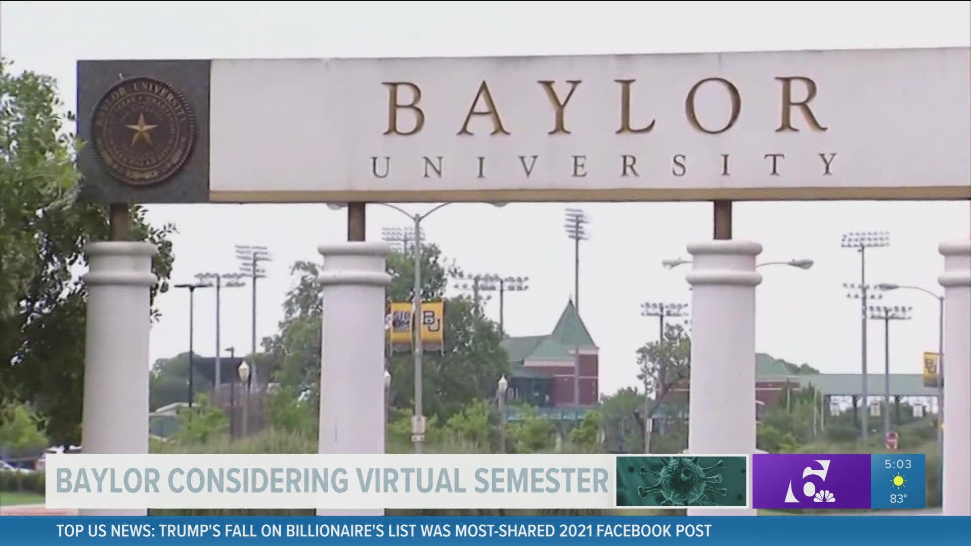 Baylor University considering virtual learning with the rise of COVID-19 cases.