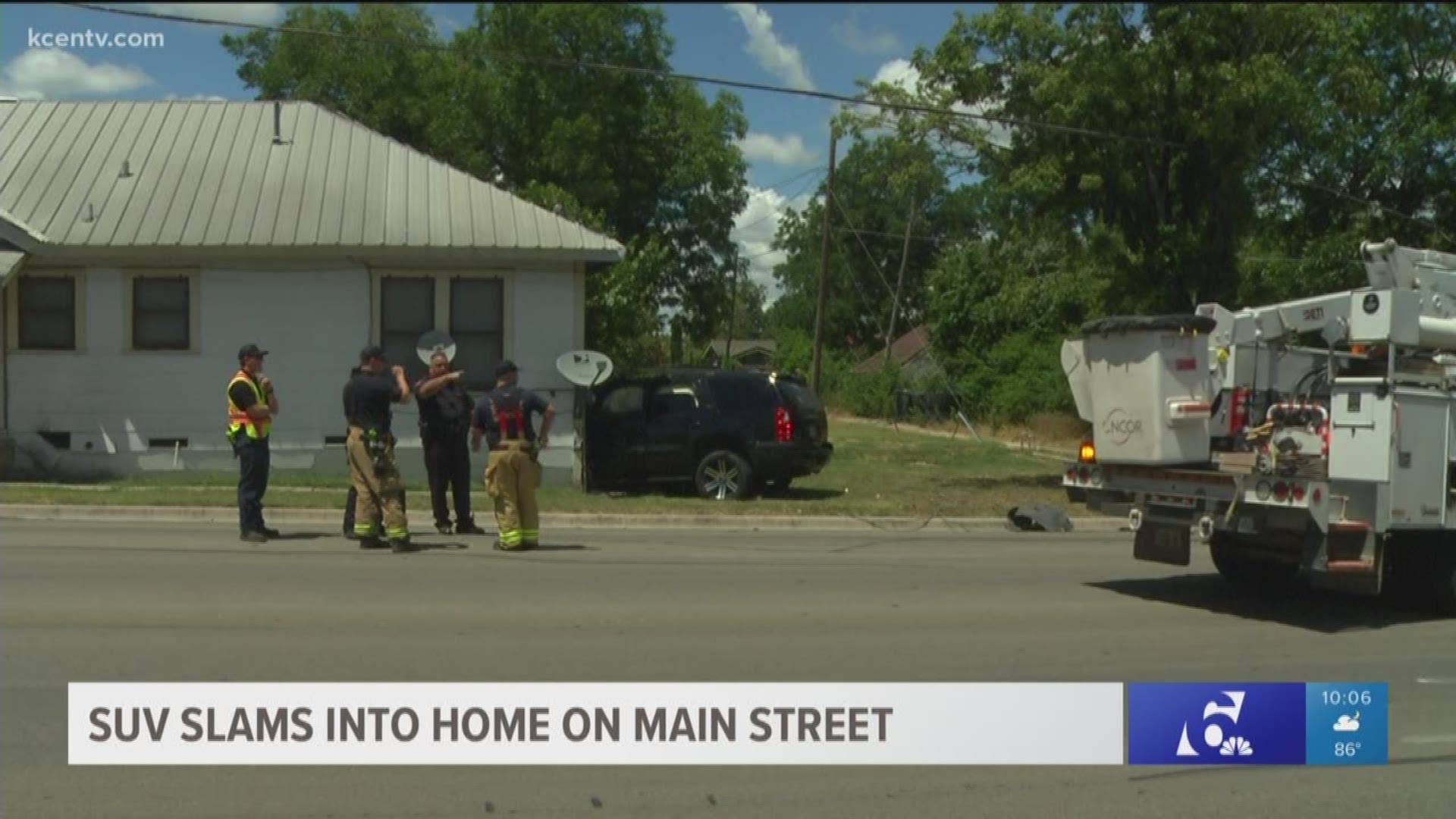Two people were taken to the hospital after their SUV slammed into a home in the 700 block of Main Street in Temple. 