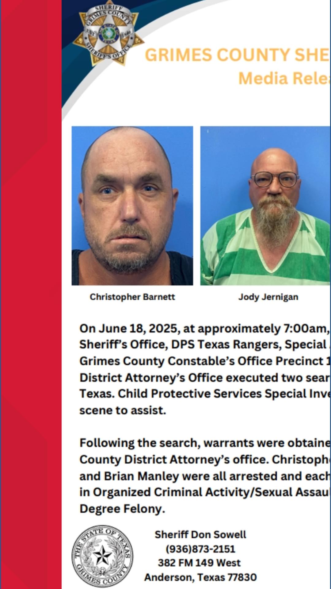 Three arrested in Grimes County for sexual assault of child | kcentv.com