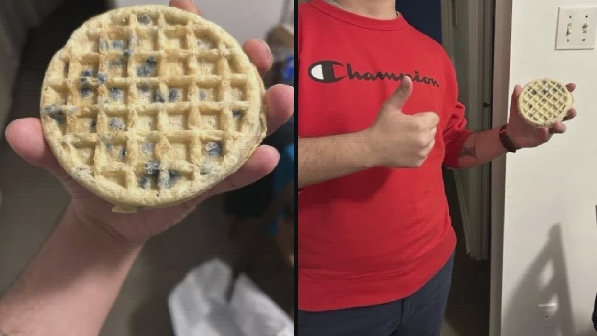 When he looked at the waffle packaging he noticed they waffles were actually plain...with a surprise.