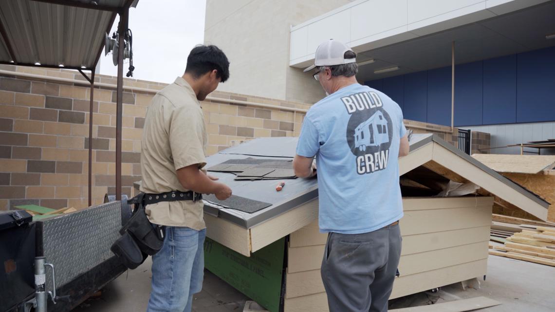 Temple High School construction students building tiny houses to serve community