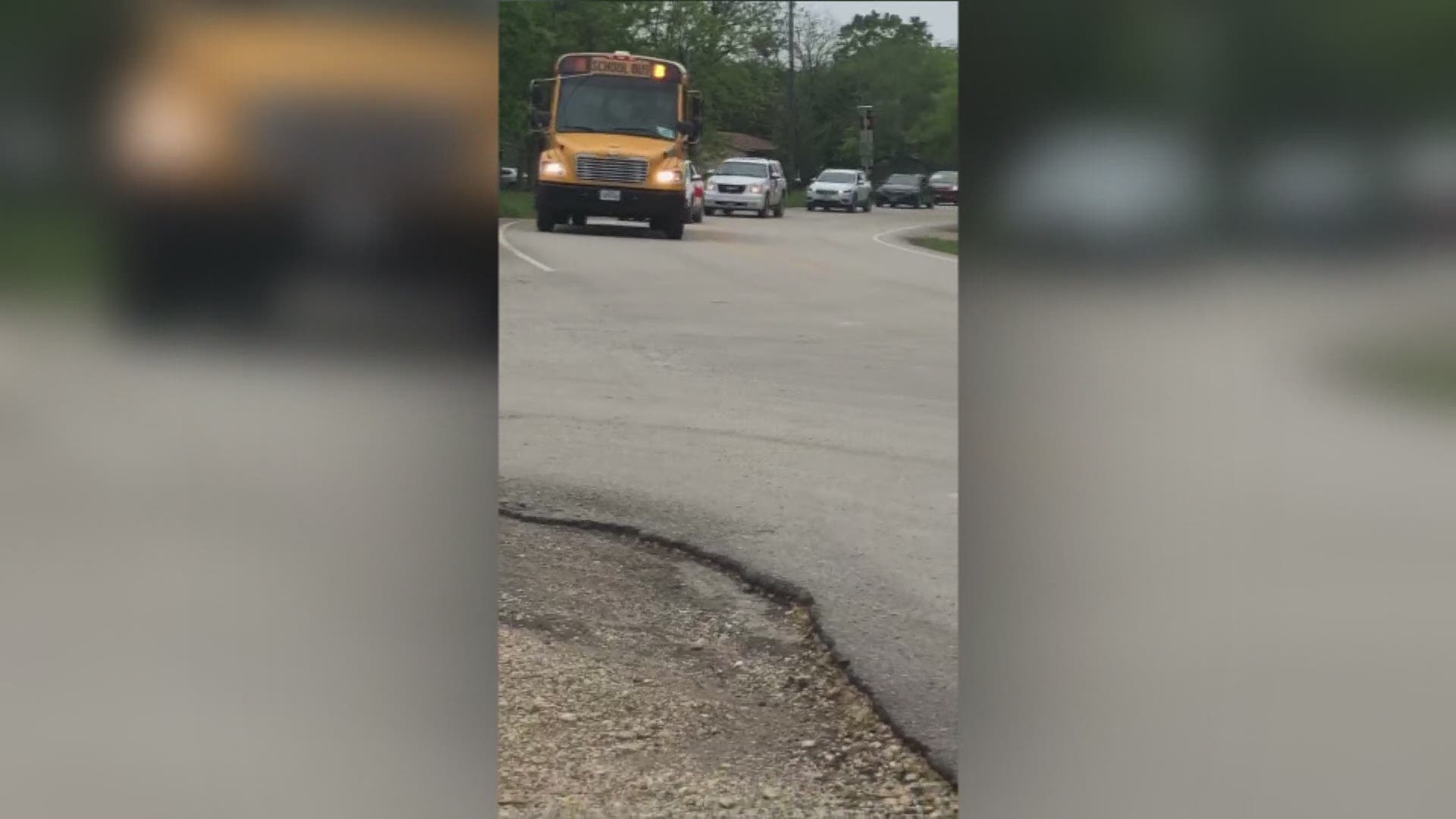 The parade on Monday included a school bus and 18 vehicles