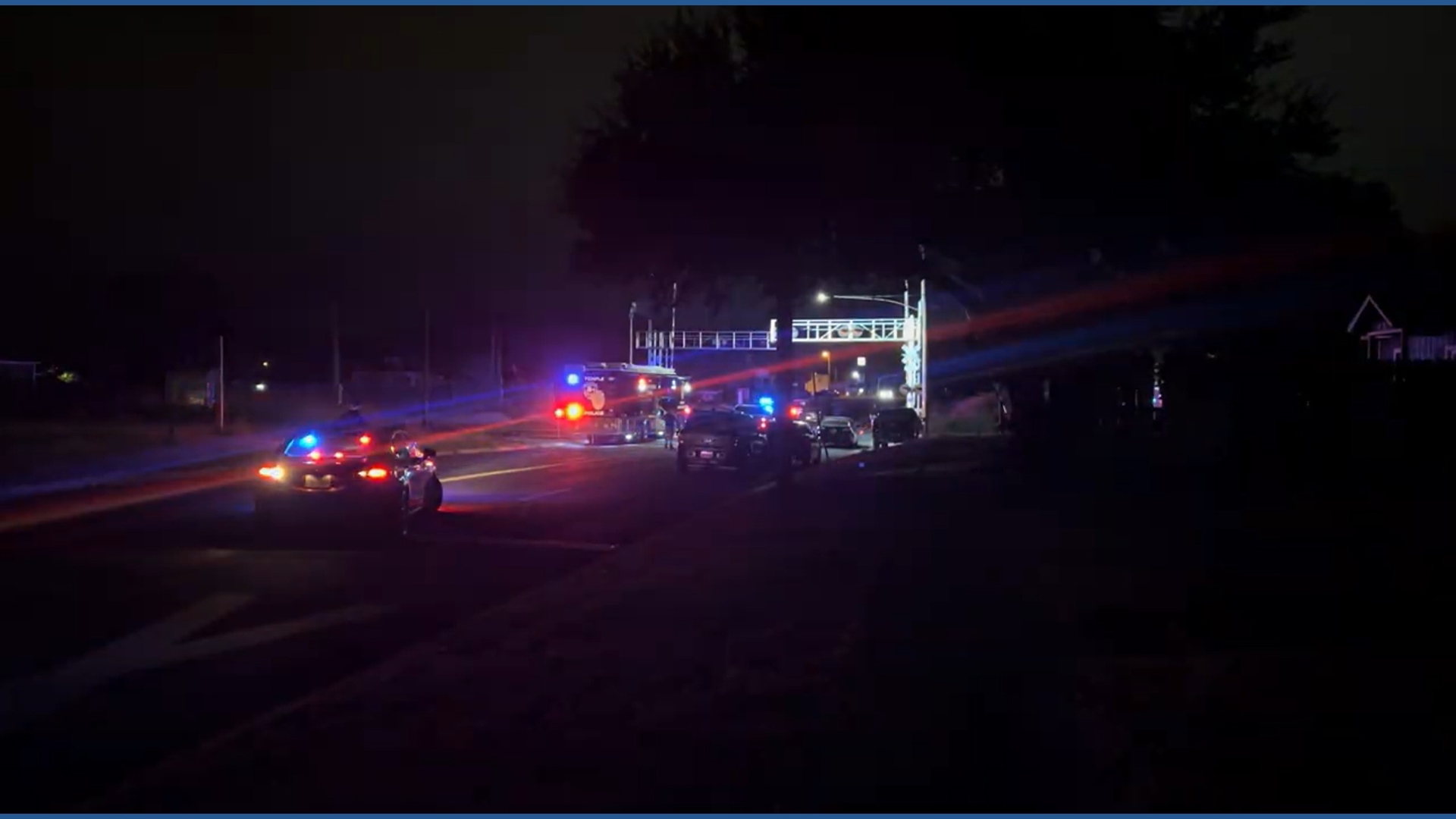 The TPD command center has been set up near the railroad tracks.