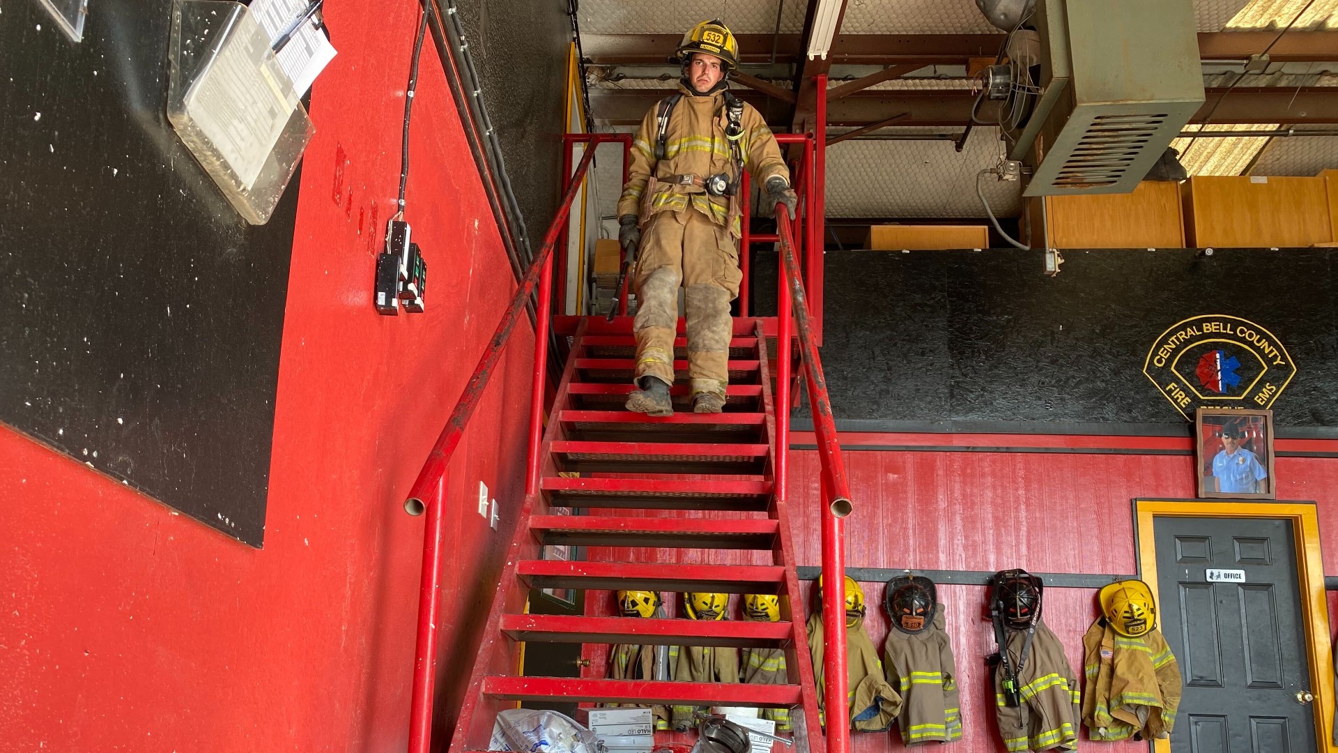 Kevin Burzesi went up and down a staircase 110 times at the Nolanville Fire Department in remembrance of 9/11.