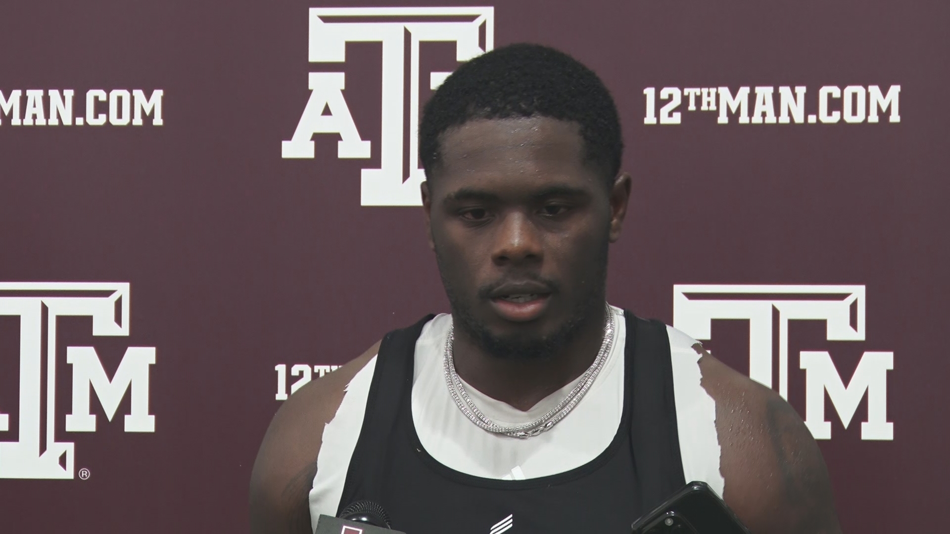 Texas A&M RB Ruben Owens II, DE Cashius Howell and OL Mark Nabou Jr. talk to the media