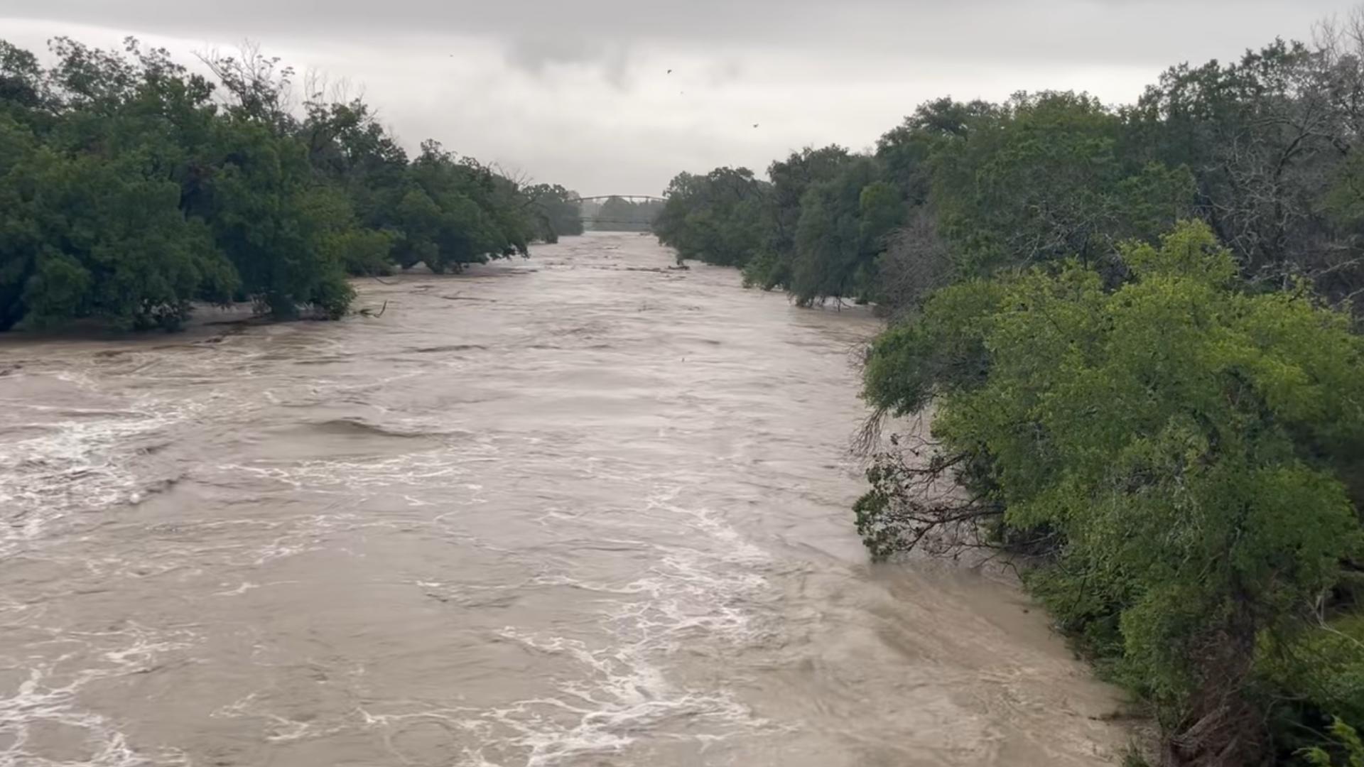 The Lampasas River flowing toward the Maxdale Bridge in Bell County.