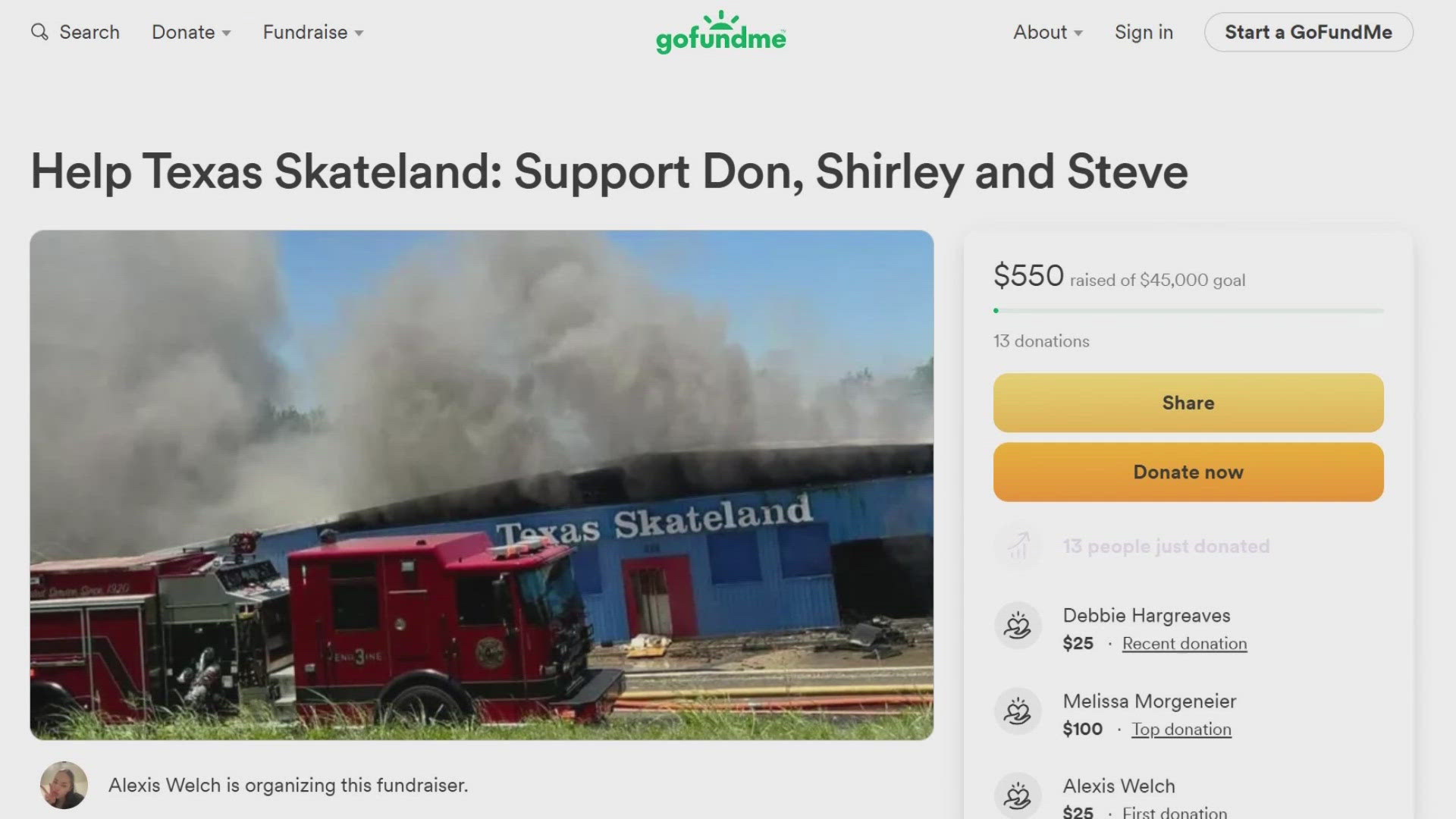 Many in Harker Heights are raising money after their childhood skating rink, Texas Skateland, was engulfed in flames on July 4.