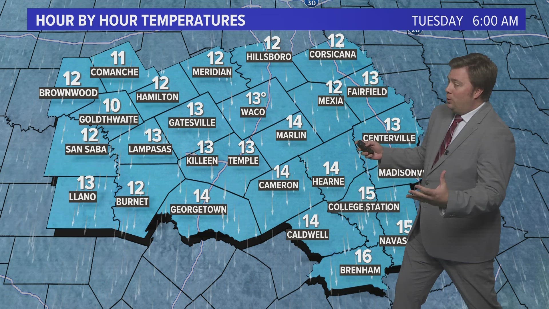 Expect temperatures in the mid- to lower-teens by Tuesday morning, with wind chill values near 0°.