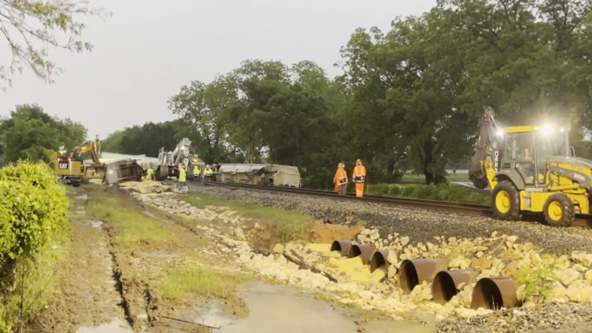 According to Union Pacific Railroad, around 12 cars carrying grain derailed. No one was injured.