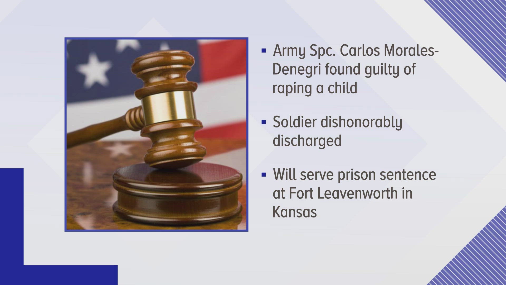 The former soldier will serve his prison sentence in Fort Leavenworth, Kansas. 