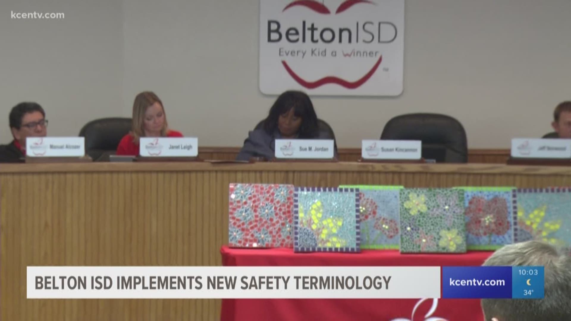 Belton ISD superintendent Susan Kincannon briefed the district school board on new safety terminology the district has adopted.
