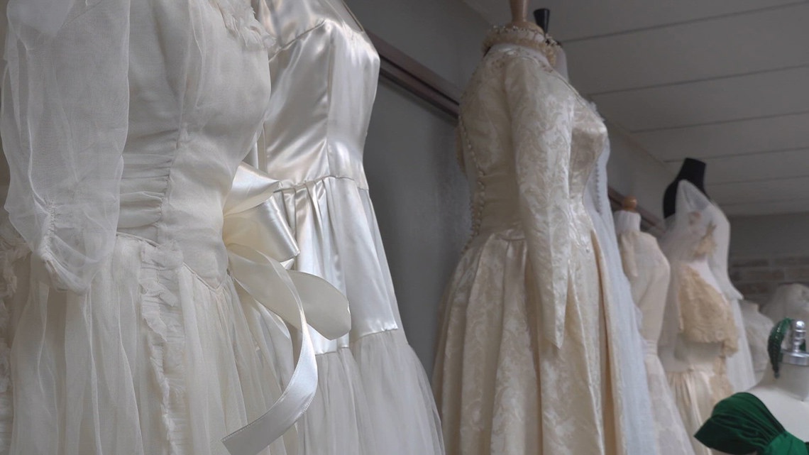 Nearly a dozen WWII-era wedding dresses on display at Temple Civic Theatre for production of 'Dear Jack, Dear Louise'