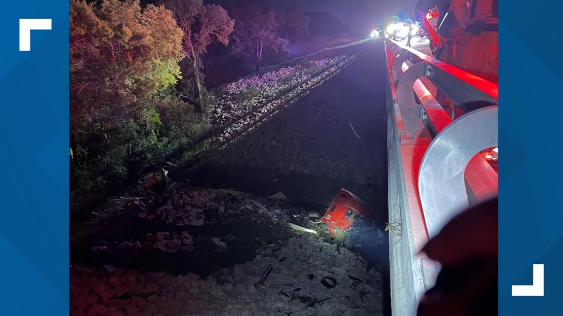 Driver rescued after semi-truck crashes into creek in Hill County