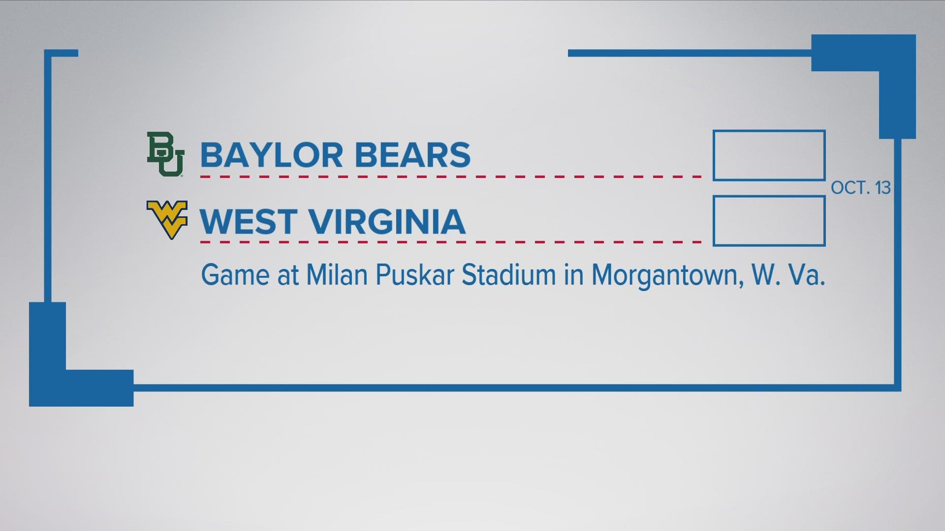 Baylor will head to West Virginia for next week's game.