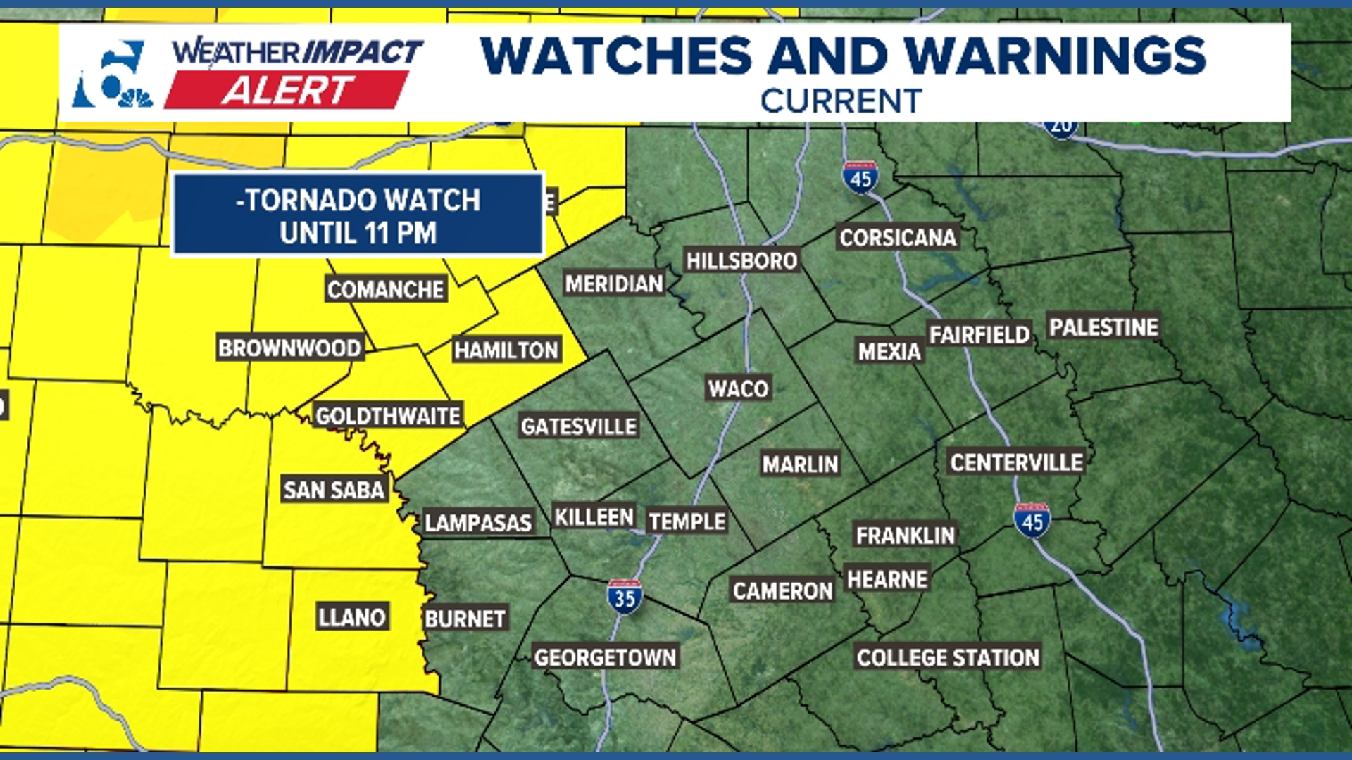 Tornado Watch issued for several Central Texas counties, severe storms ...