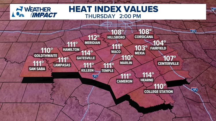 Heat index values expected to reach dangerous levels across Central ...