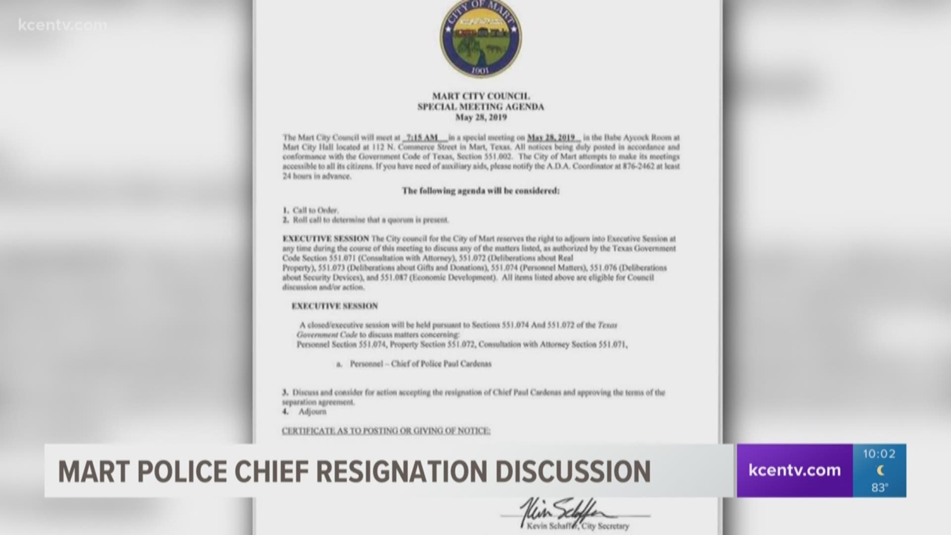 The city council scheduled a special meeting to discuss the resignation of police chief Paul Cardenas.