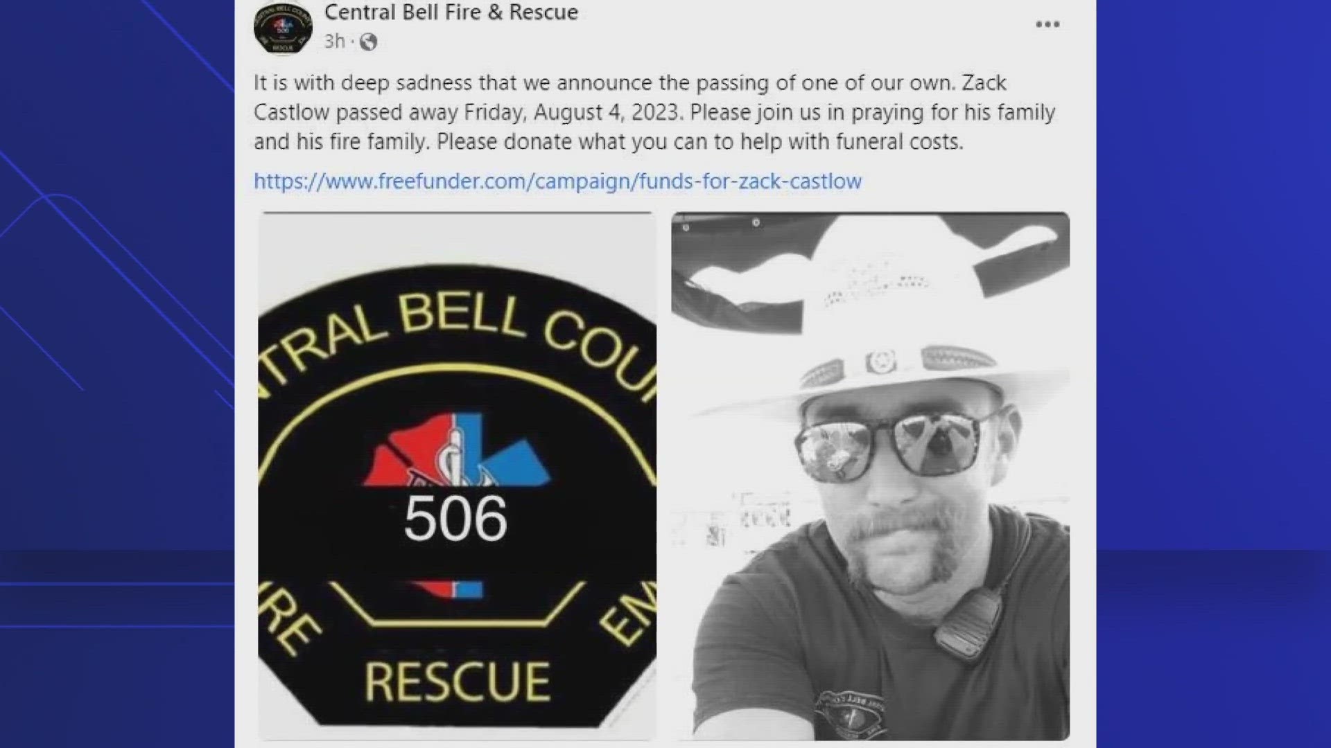 Zack Castlow died on Friday, Aug. 4. Fire and Rescue is now raising money to help pay for his funeral costs.