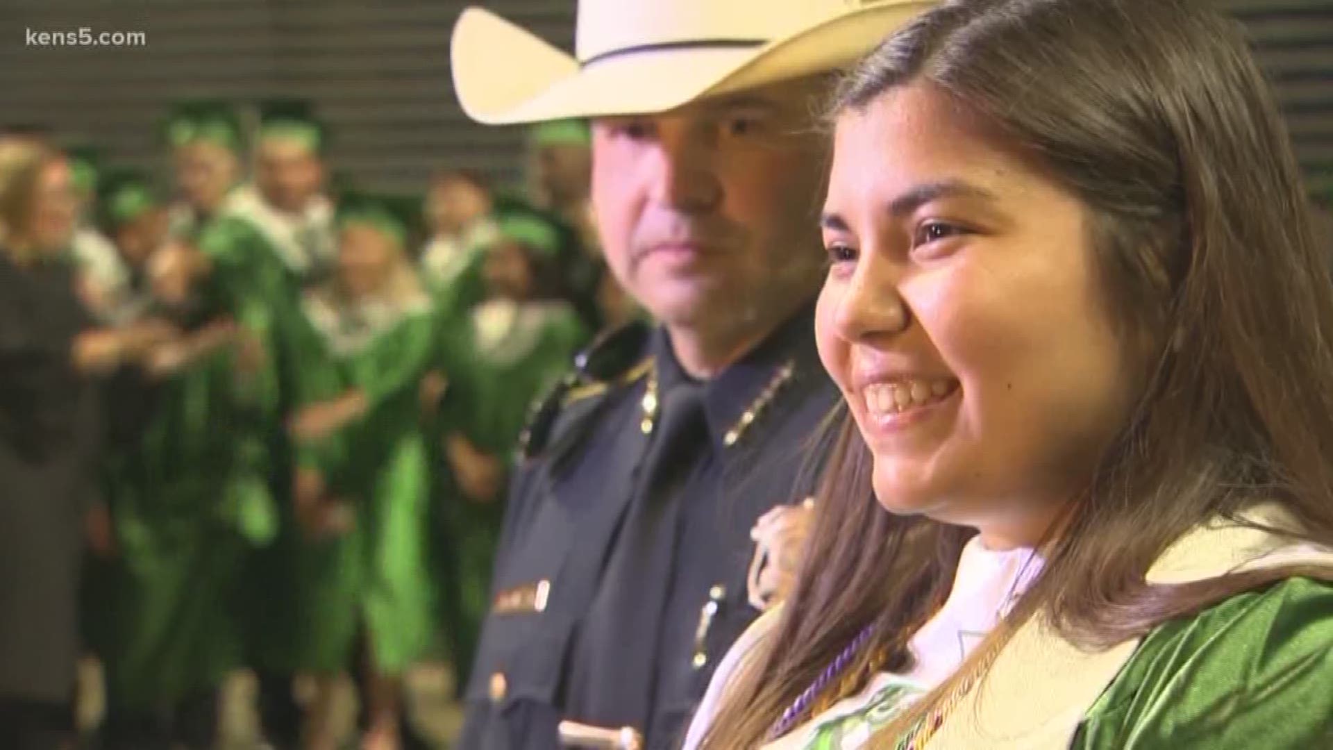 Gloria Garza's father, a Bexar County sheriff's deputy, died 15 years ago. To honor him, 100 peace officers escorted her to her high school graduation ceremony.