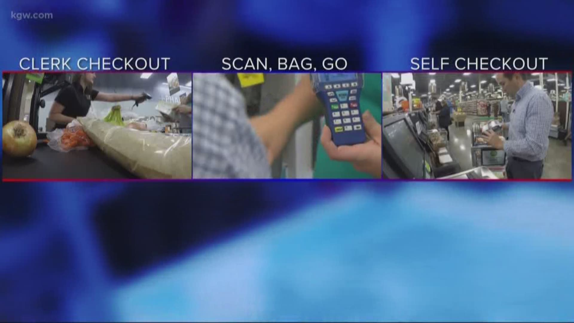 KGW investigative reporter Kyle Iboshi went to the grocery store with a shopping list. He timed which system is fastest -- self scan, self checkout or the traditional grocery clerk.