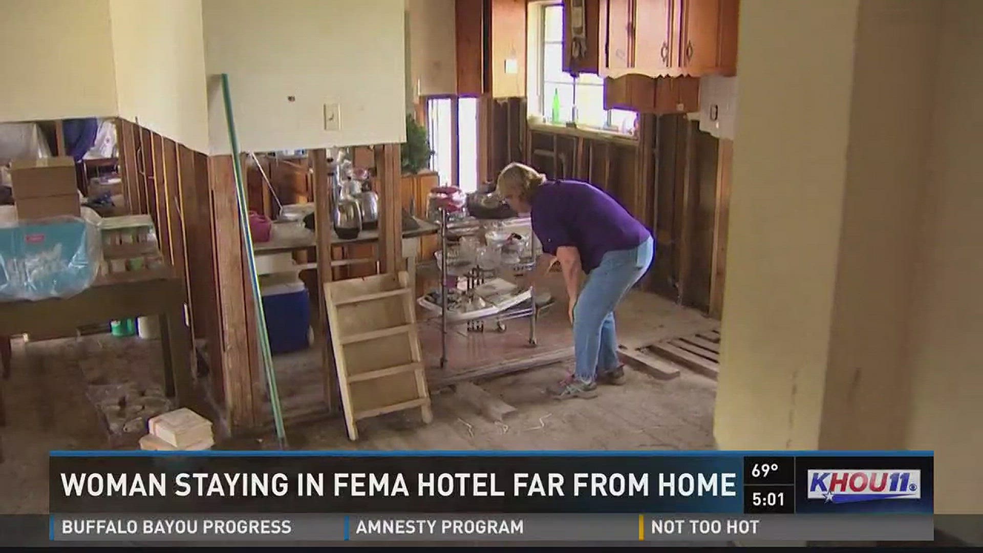 A northeast Houston resident said the only hotel that still accepts her FEMA voucher is 50 miles away in Galveston.