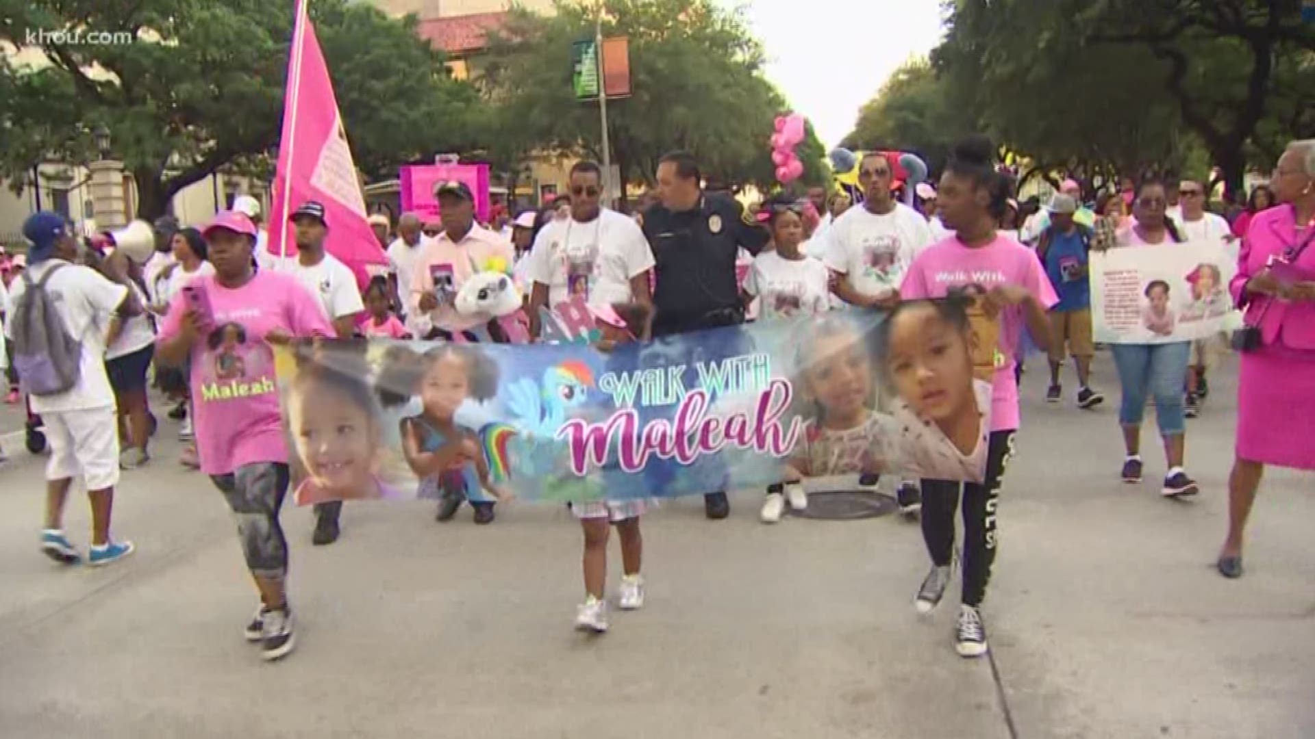 Thousands of people marched in downtown Houston, wearing pink and calling for justice for Maleah Davis.