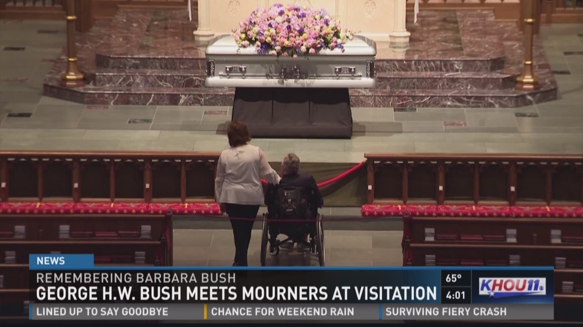 President George H.W. Bush greeted people who paid their respects to Barbara Bush at her visitation Friday.