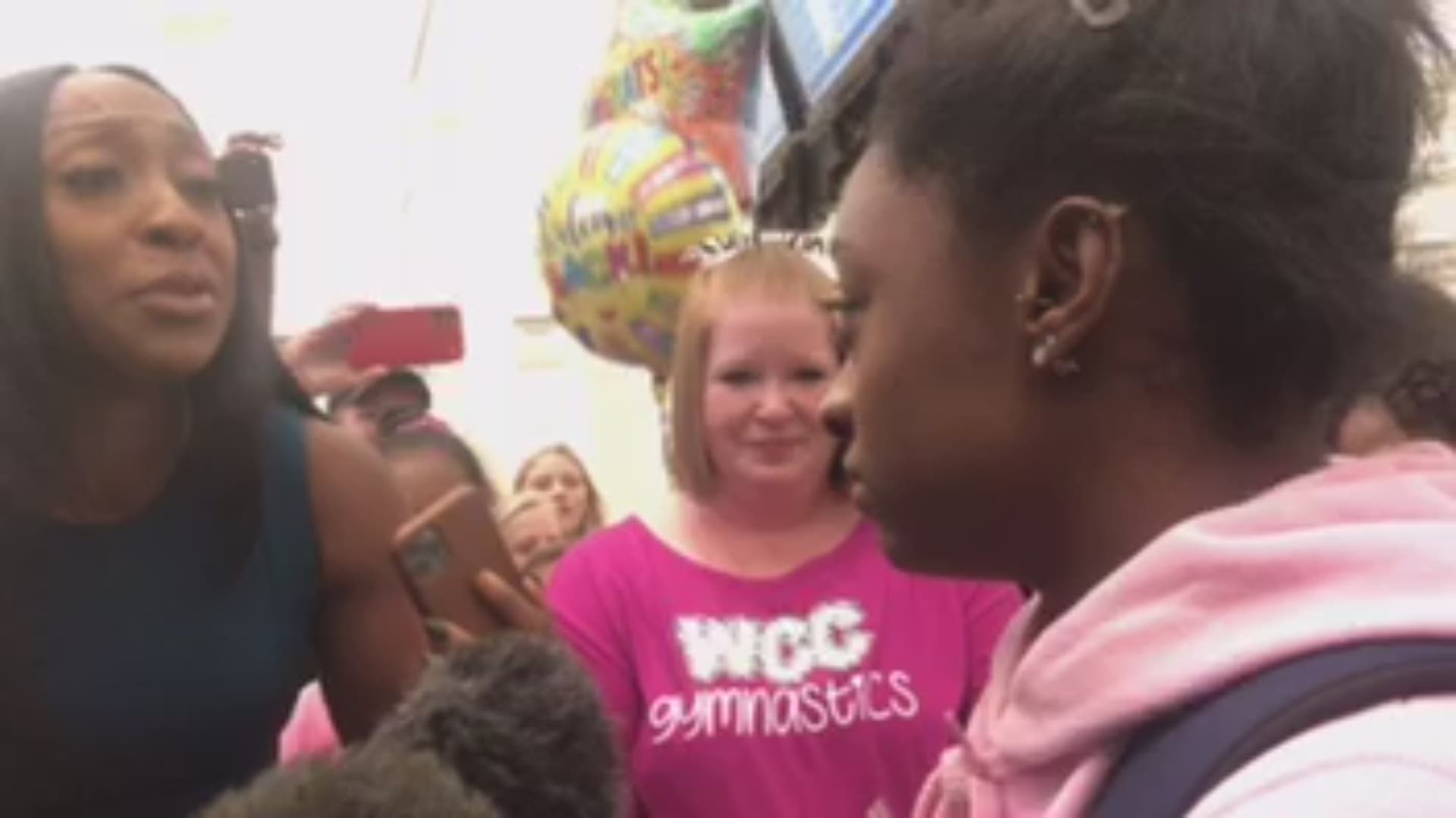 Simone Biles landed in Houston on Monday night after solidifying her spot as the top gymnast in the world.  Welcome home, Simone!