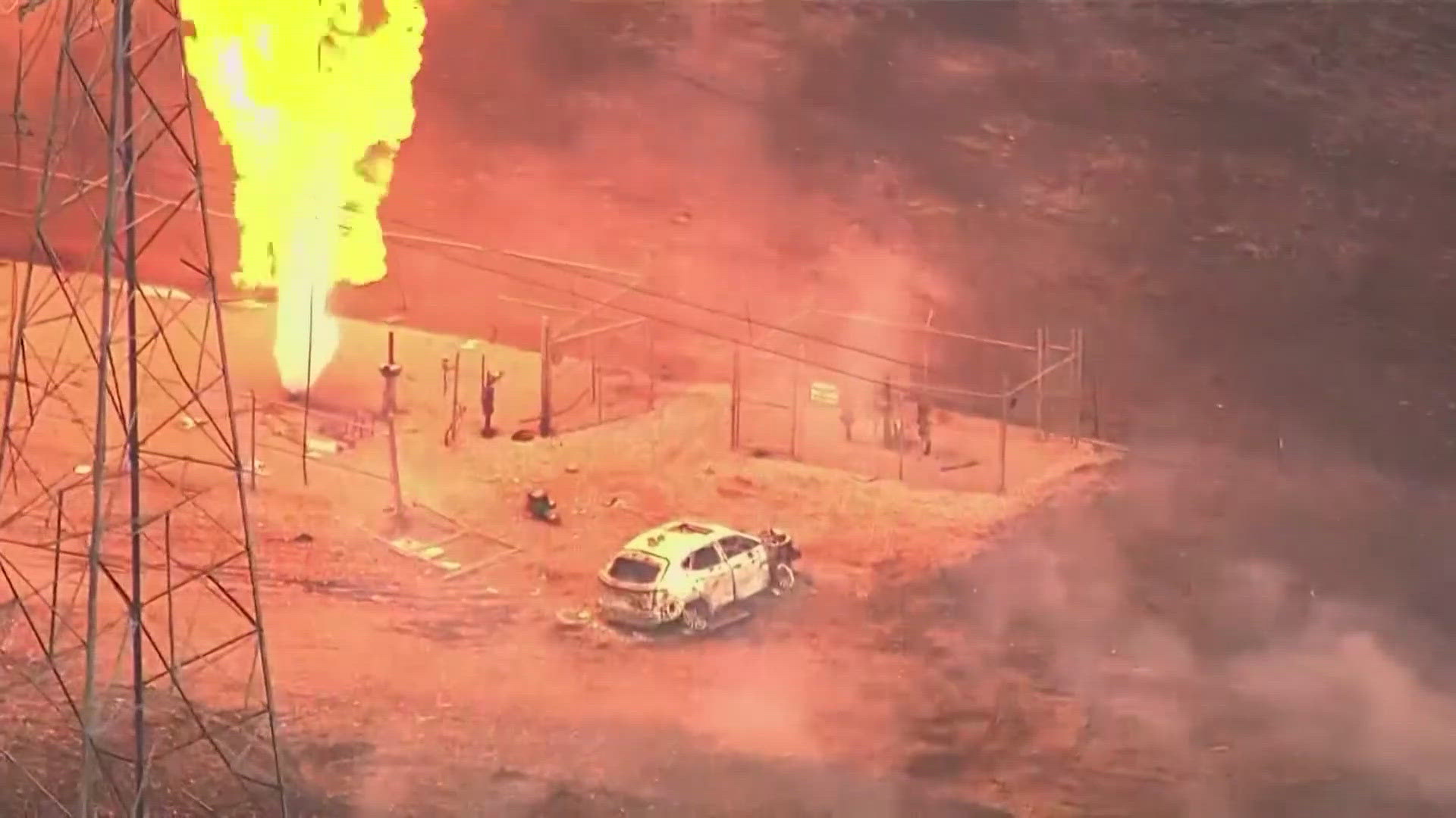 Burning car next to pipeline fire in Deer Park, Texas | kcentv.com