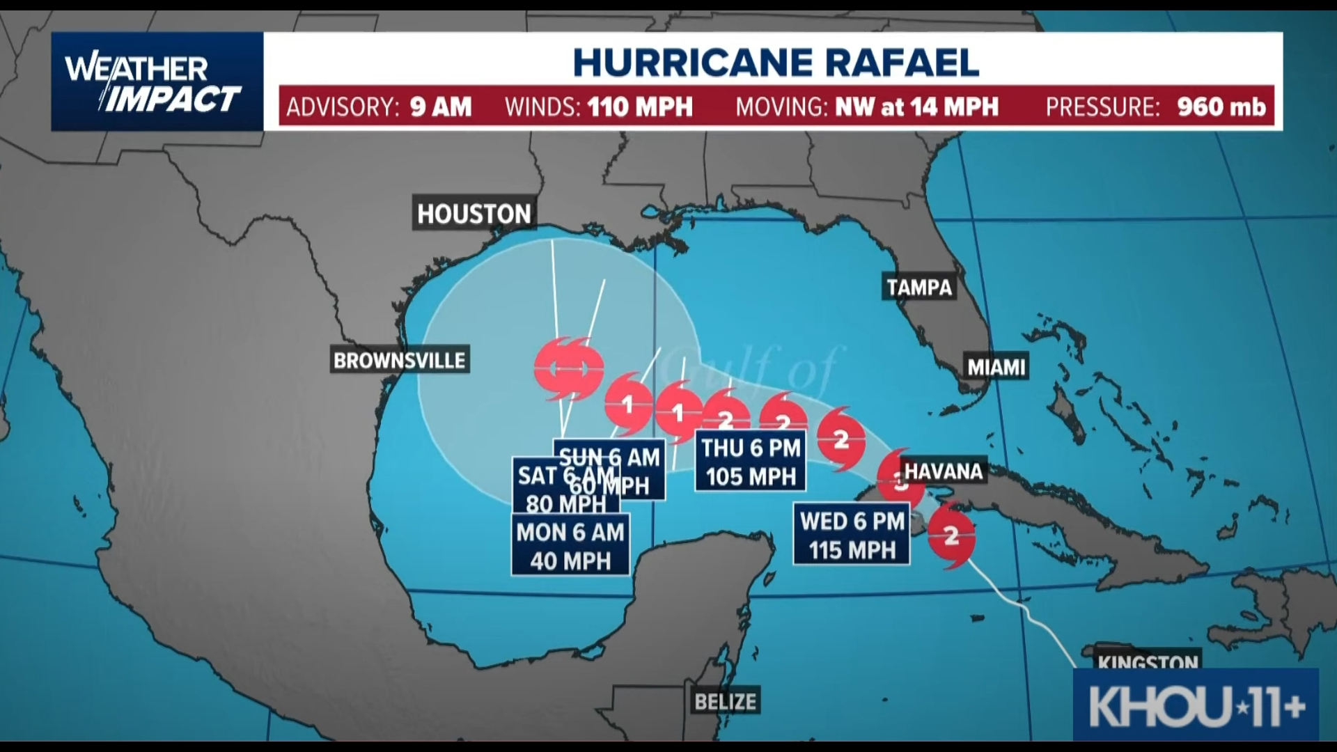 We're tracking the latest path of Hurricane Rafael as it makes its way to the Gulf of Mexico.