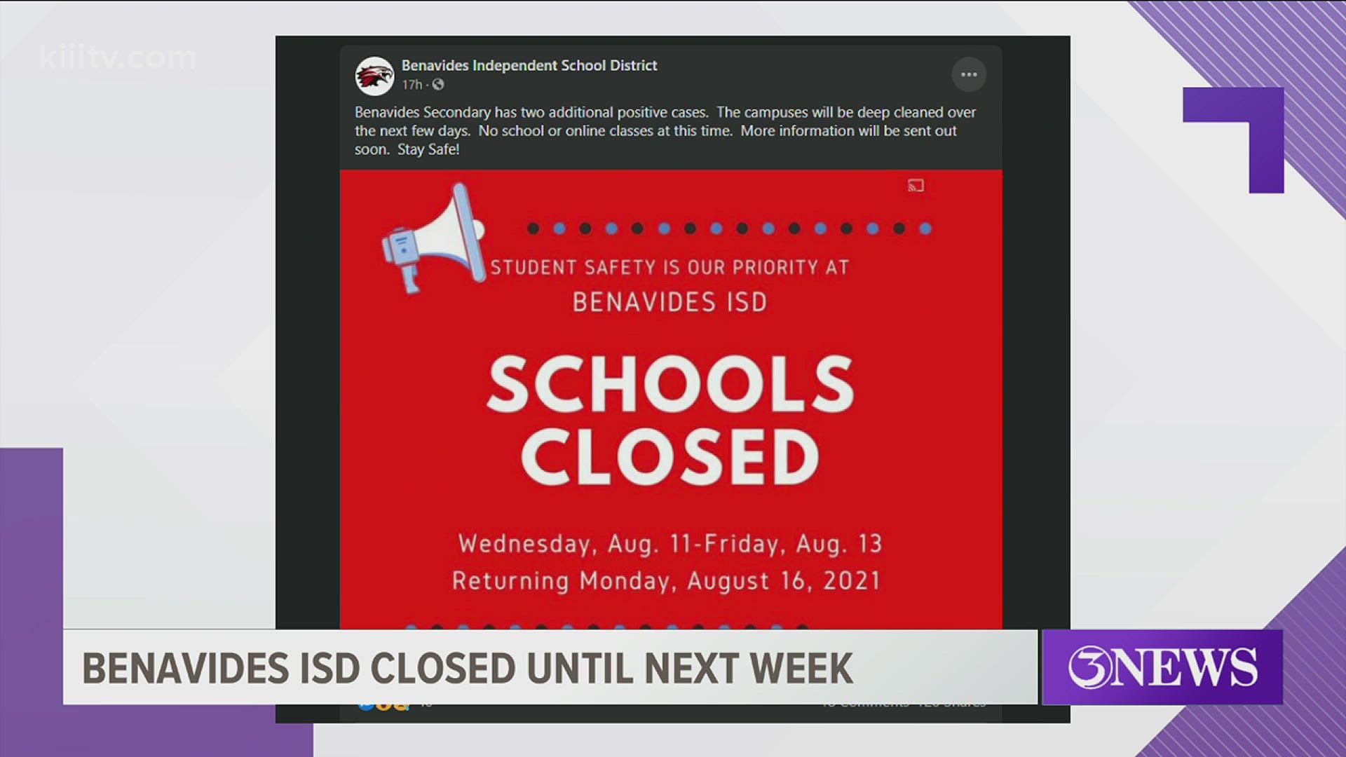 The district said there will be no school, in-person or online, until Monday, August 16.
