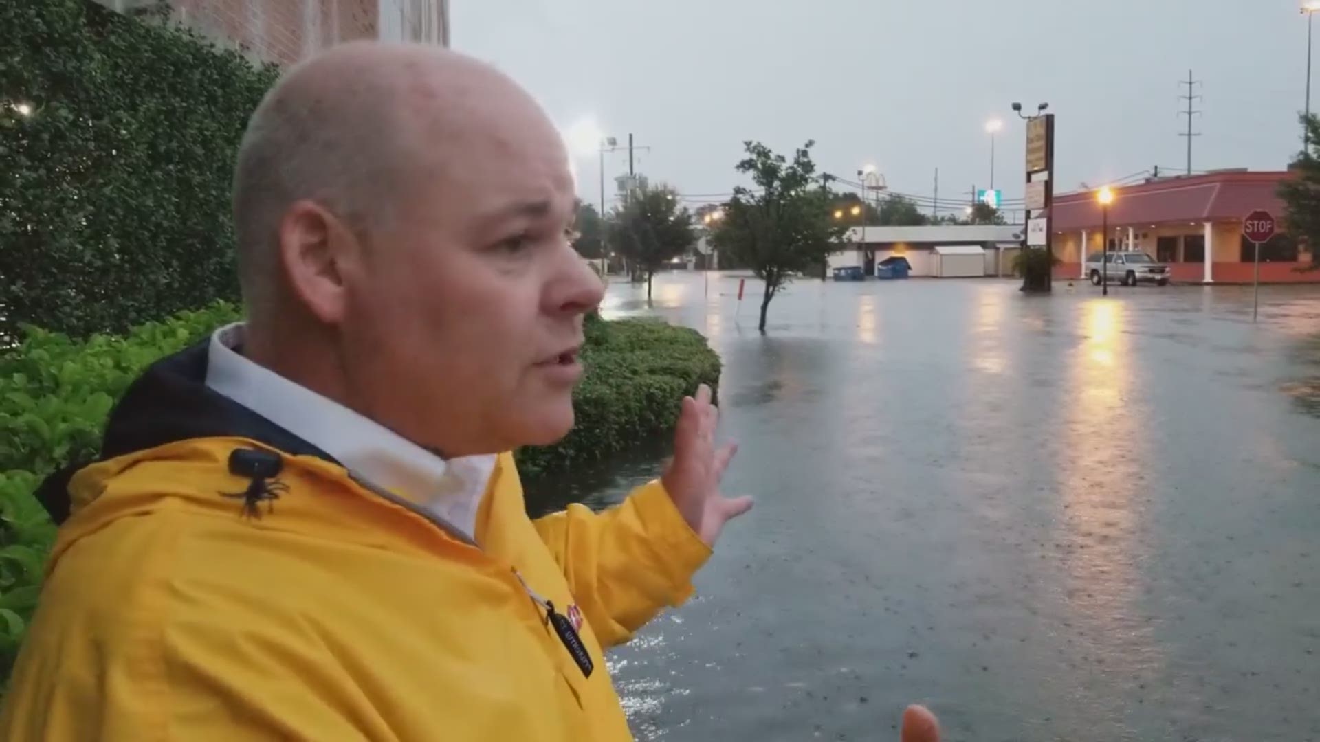 Widespread flooding in Beaumont, Texas turns roadways into water hazards.