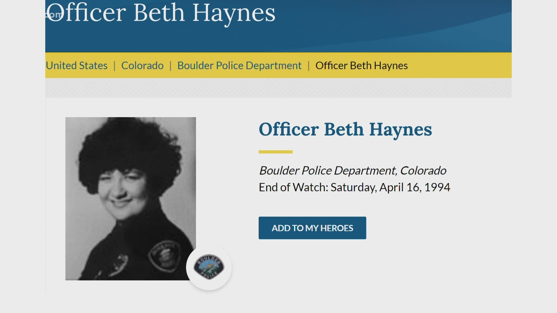 Officer Beth Haynes was shot and killed April 14, 1994. She was responding to a domestic disturbance call.