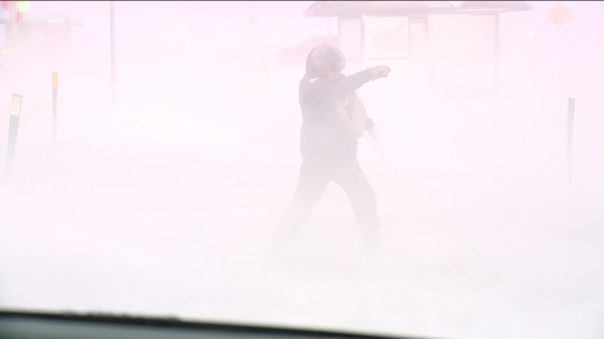 9NEWS meteorologist Cory Reppenhagen was in Arvada Saturday morning near Highway 93 and CO 72 where wind gusts reached upwards of 65 mph.