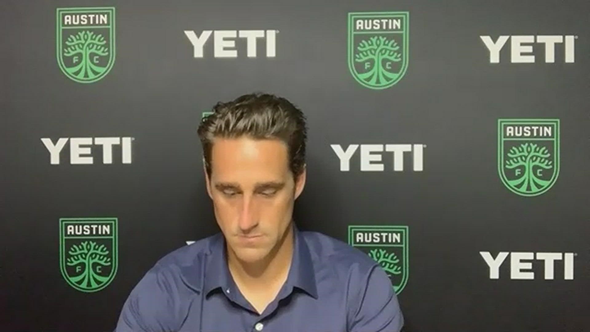 Austin FC head coach Josh Wolff speaks to the media after the 2-0 loss to FC Dallas.