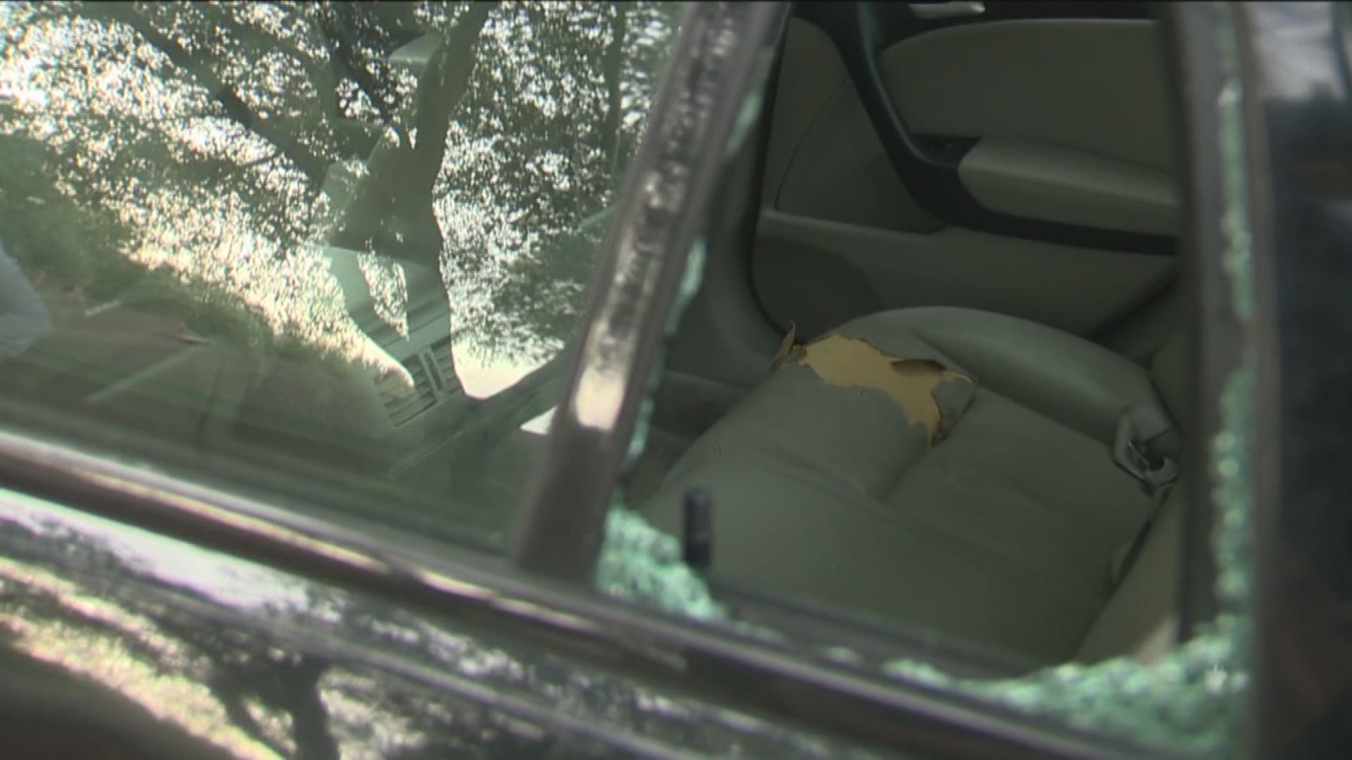 Security video shows a woman chucking a hatchet through a car window in North Austin.