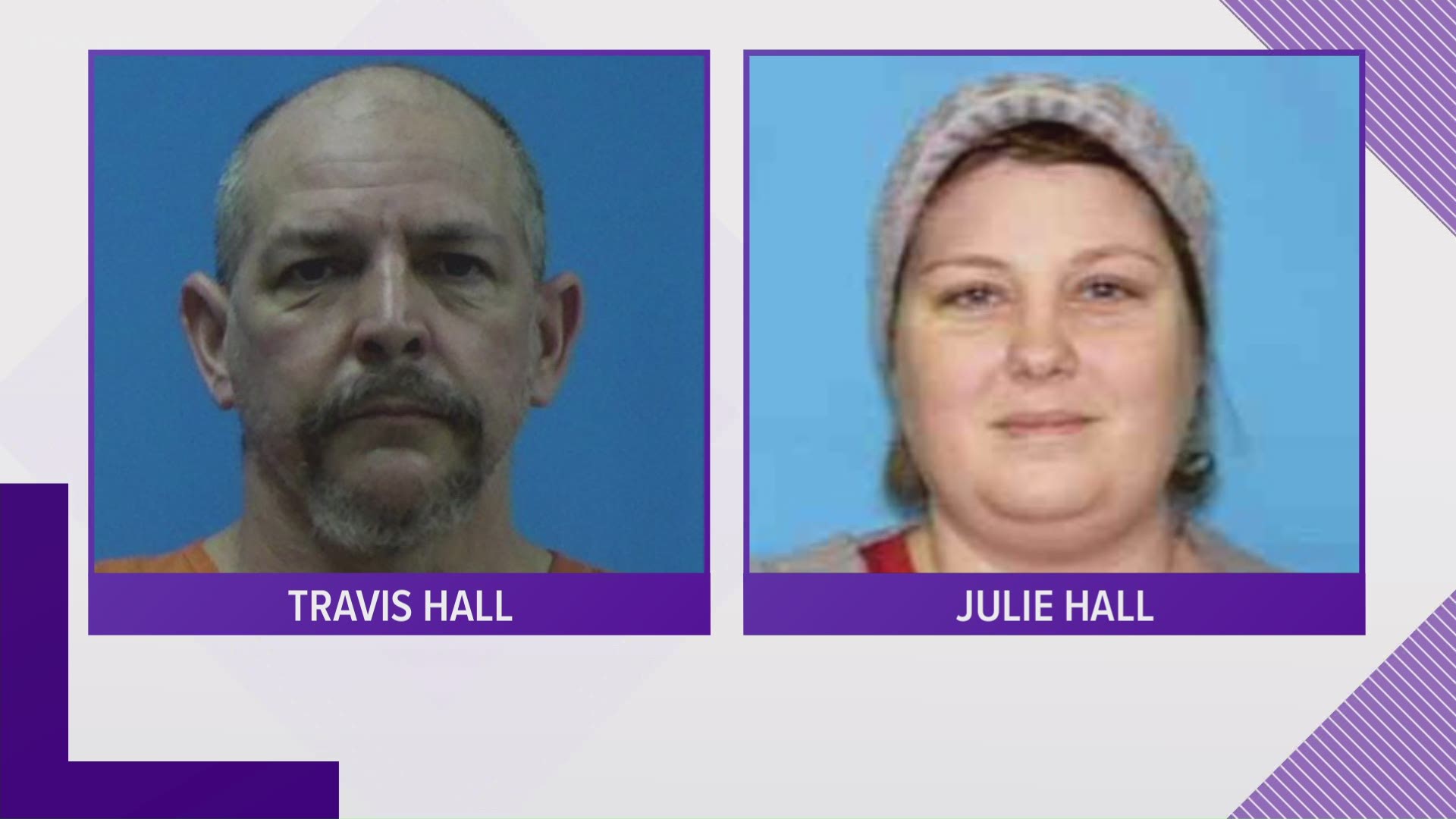 Julie Hall was reported missing in February 2020. Her husband, Travis Hall, was initially arrested for tampering with evidence. Julie's body has not been found.