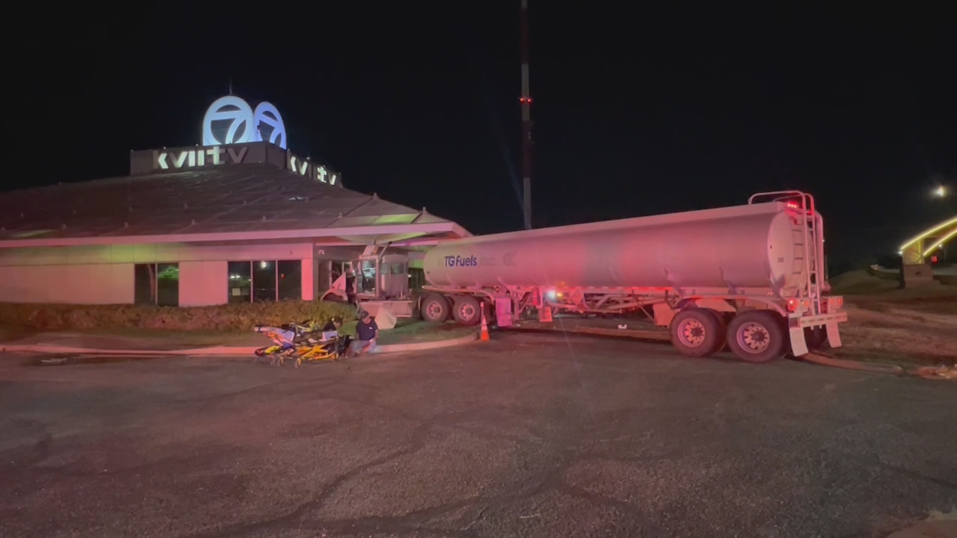 Fuel truck crashes into Texas TV station after pickup runs red light; no one hurt