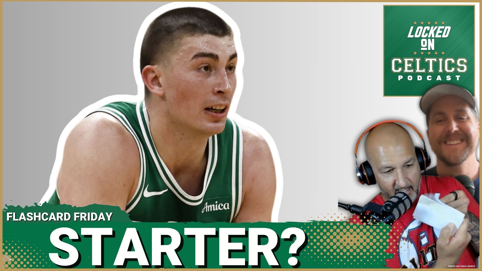 Hosts discuss topics like Jayson Tatum's wrist, Payton Pritchard's passing, player shoes, future center options, bench depth, and Joe Mazzulla's coaching performance