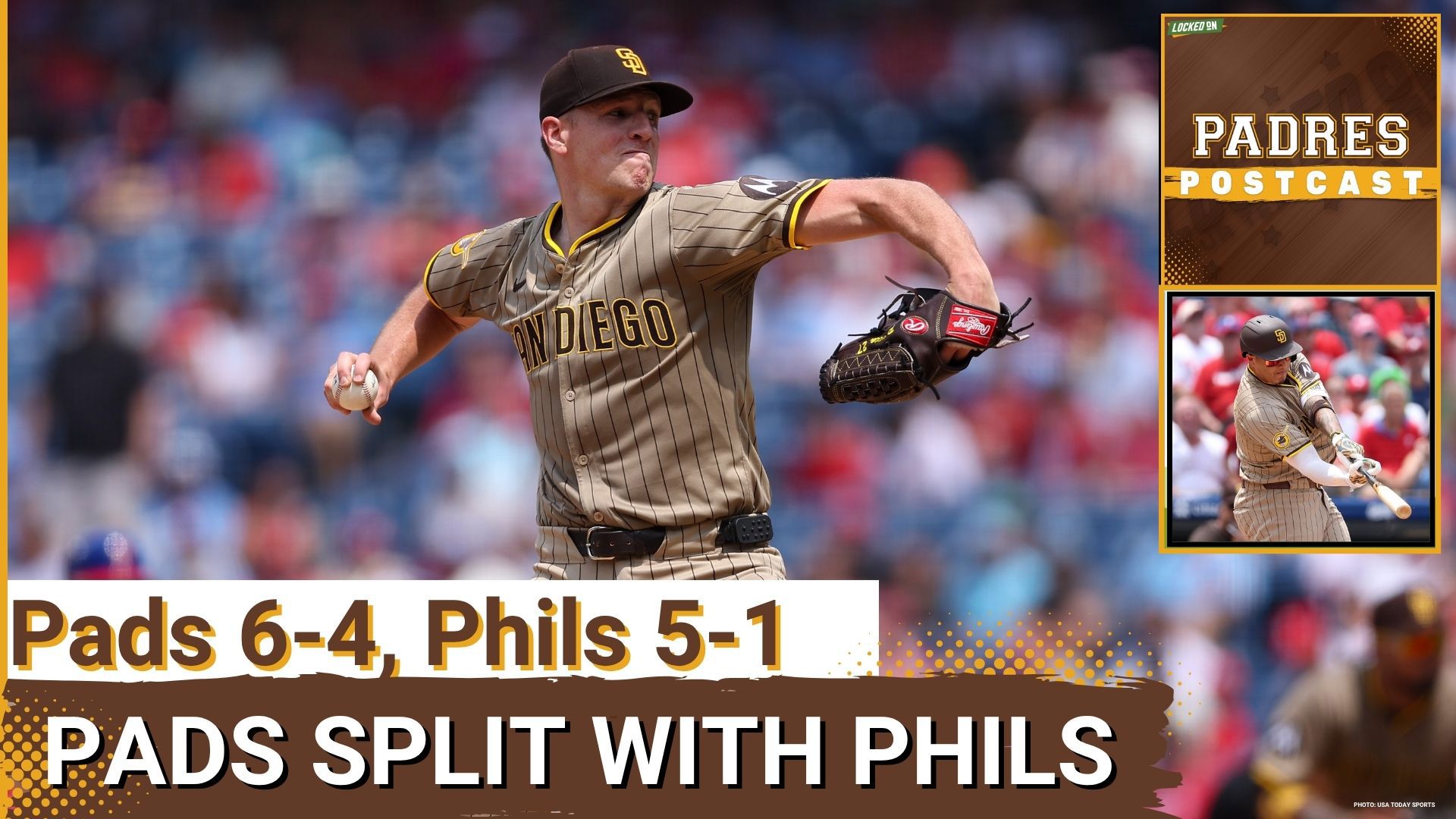 The San Diego Padres split a day/night doubleheader with the Philadelphia Phillies, taking the opener 6-4, dropping the nightcap 5-1, and losing he series 2-1.