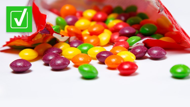 Yes, Europe banned titanium dioxide, an ingredient in Skittles, from being used in food