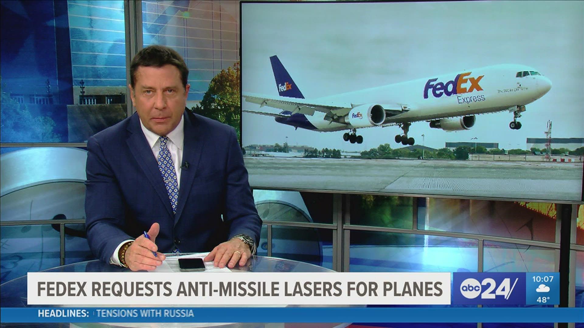 The shipping company is asking for FAA permission to modify some planes with lasers that would misdirect missiles.