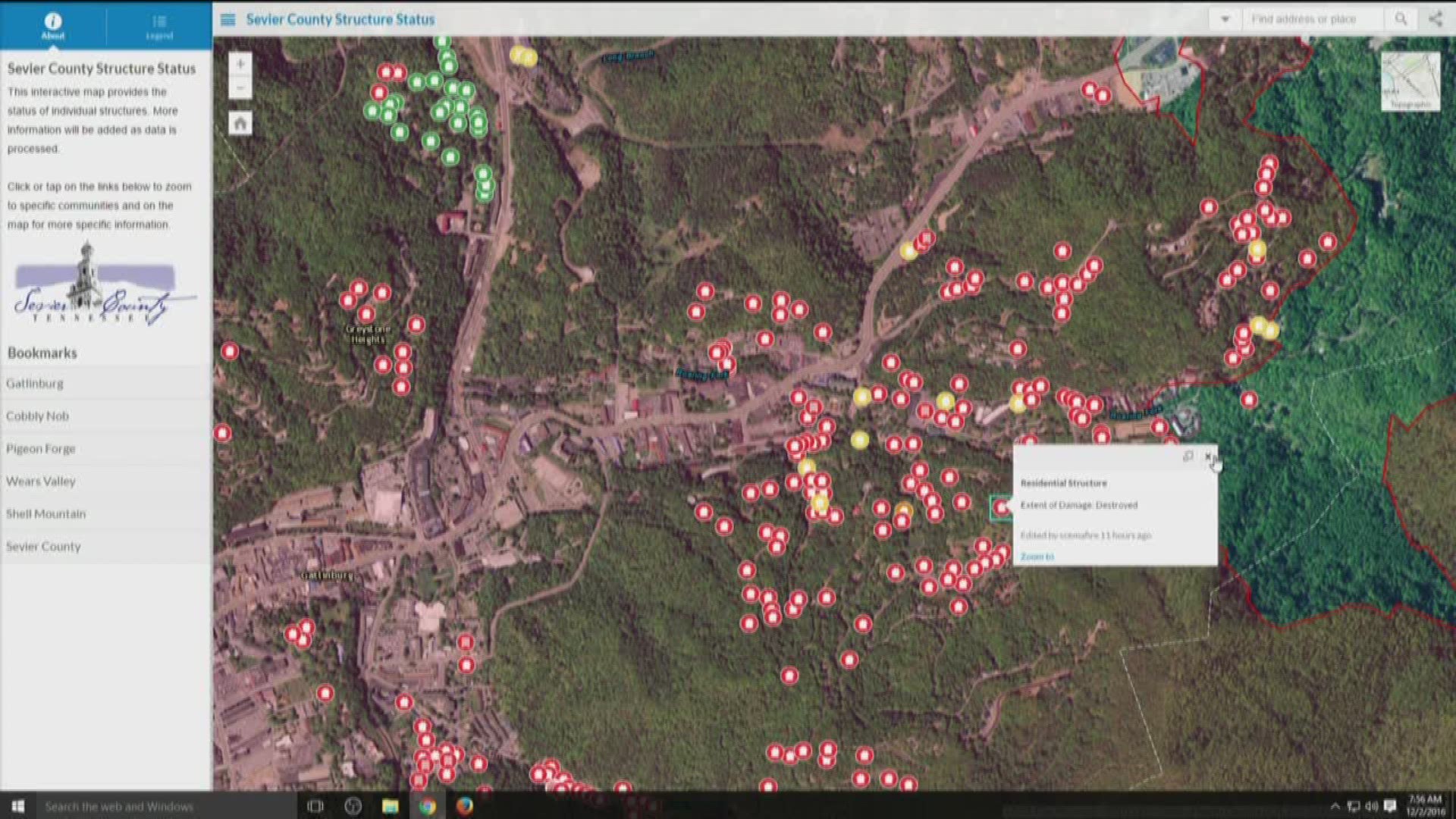 Sevier County released an interactive map that shows the Gatlinburg fire area.