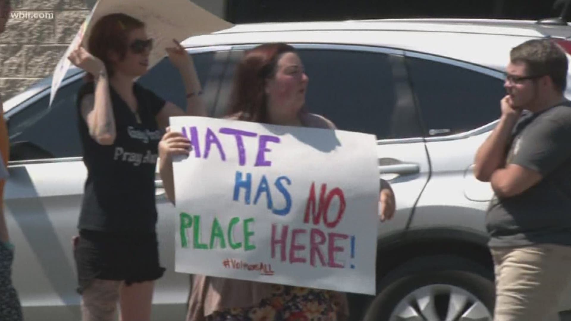 Protestors gathered outside of All Scriptures Baptist Church after the pastor said in a sermon that gay people should be executed by the government.
