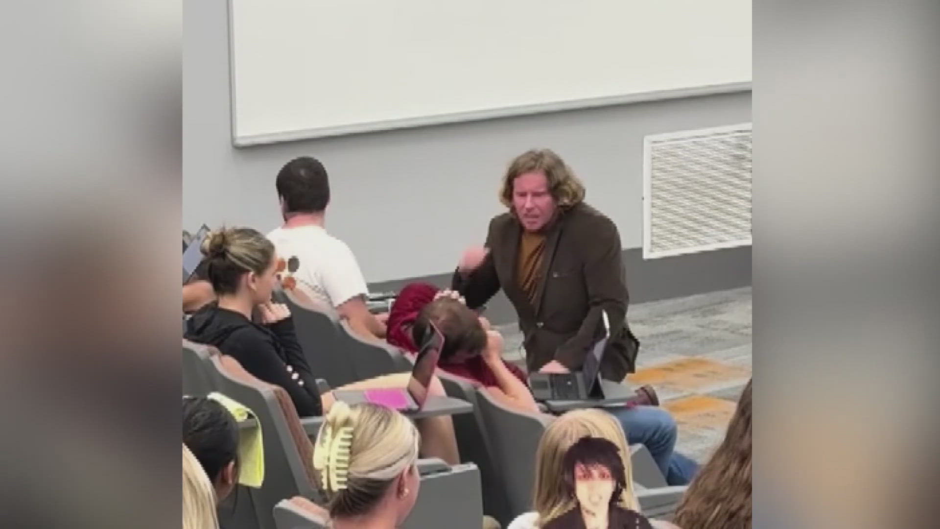 Professor Matthew Pittman posted the staged video of himself waking up sleeping students, which garnered over 50 million views on the social media platform.