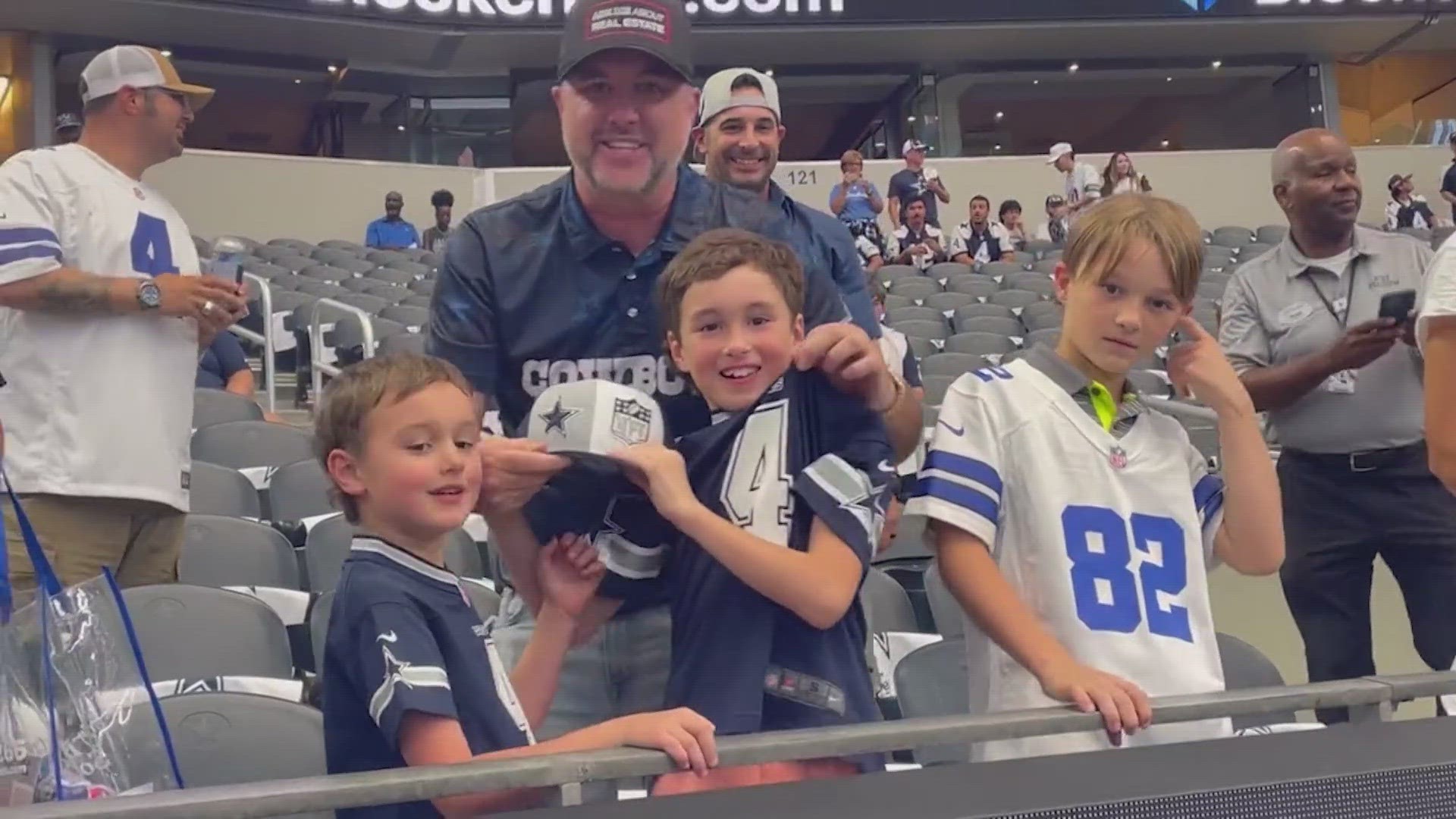 Prescott tossed his hat to a little boy as he ran off the field pregame, before the Cowboys home opener against the Jets.