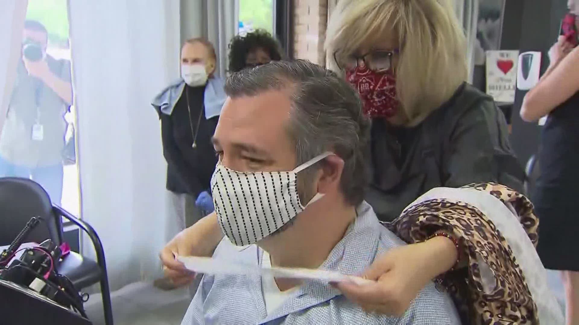 Senator Ted Cruz sat down for a trim at Shelley Luther’s Salon A la Mode in Dallas.