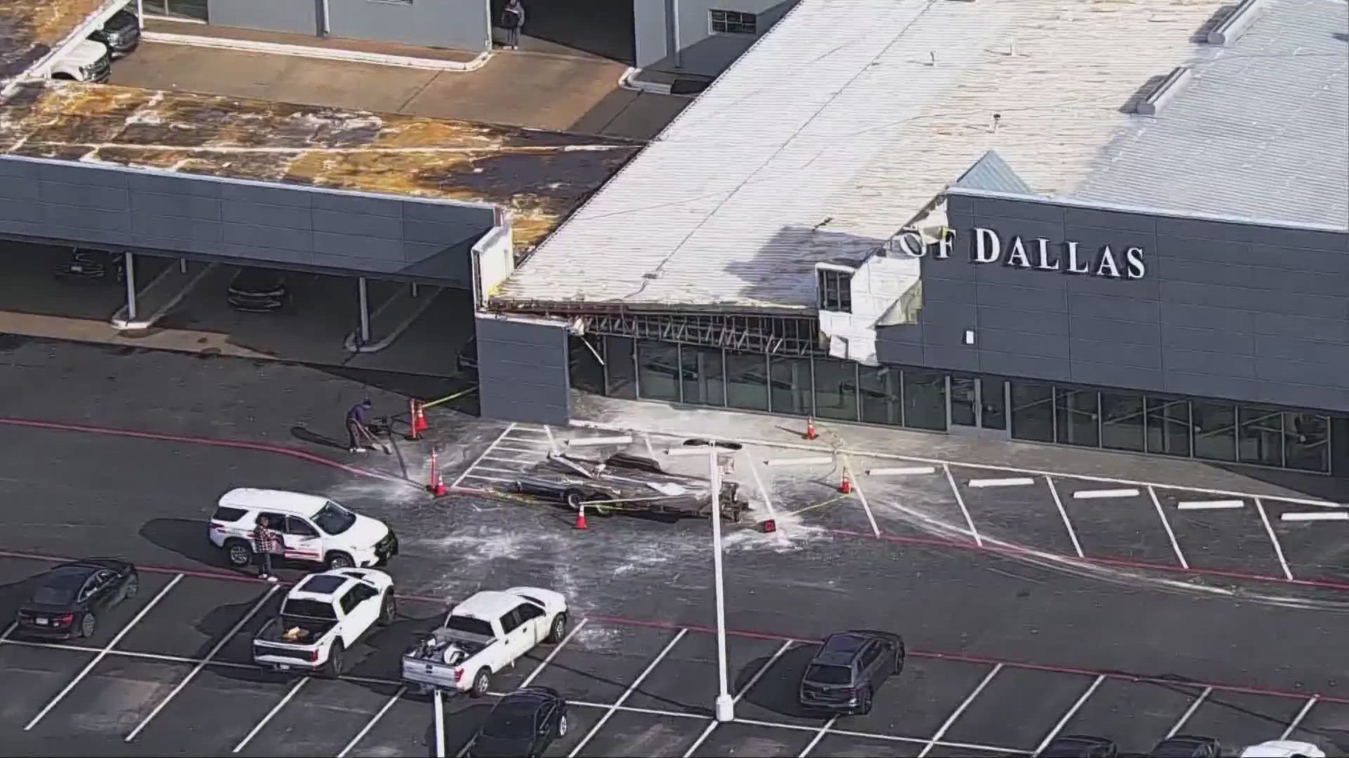 During Thursday’s series of severe thunderstorms, residents from Irving reported hail damage to vehicles and fallen trees, and a car dealership’s roof collapsed.