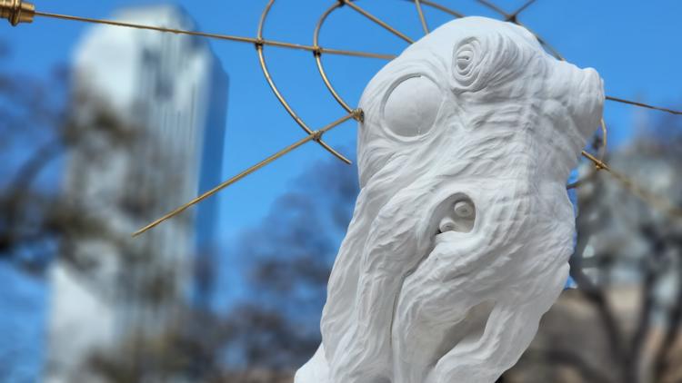 A mysterious cephalopod-headed statue appeared in Downtown Dallas park where Confederate War Memorial once stood