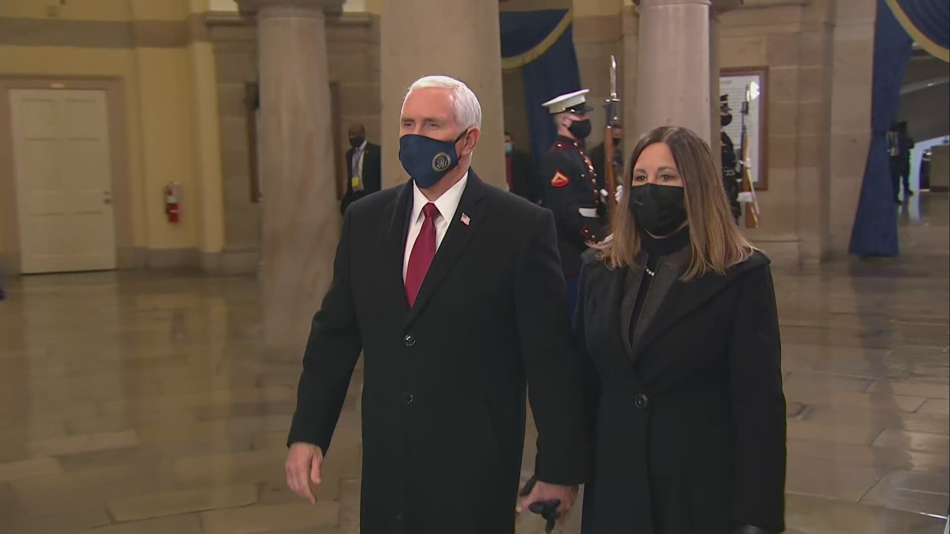 Mike and Karen Pence arrive at the Capitol for Joe Biden's inauguration.